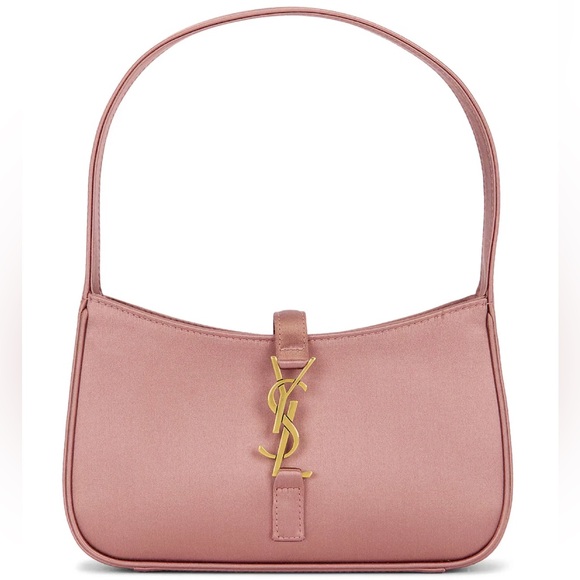 Saint Laurent Handbags - Saint Laurent Mini Le 5 A 7 Hobo Dragee Pink Satin Gold YSL Logo Top Handle Bag